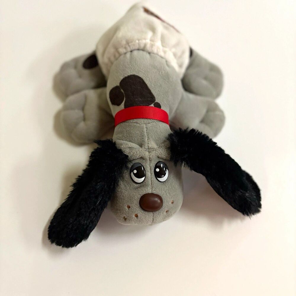 Pound Puppies Vintage 1990 Gray Spotted Plush Dog Red Collar White Diaper